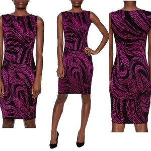 JOSEPH Ribkoff purple black ruched  MAIDENHAIR FERN DRESS Sz 8